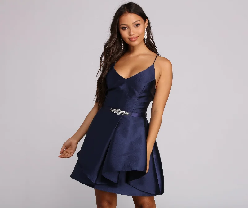 Lizza Formal Satin Rhinestone Dress