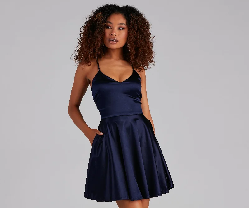 Stunning In Satin Skater Dress