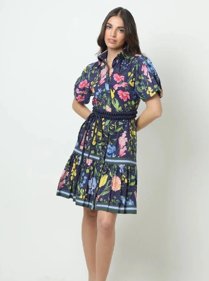 Anais Dress in Multi Garden Navy