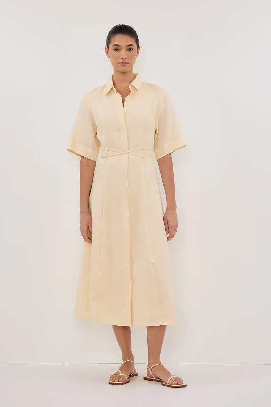 ASTRID LEMON LINEN MIDI DRESS