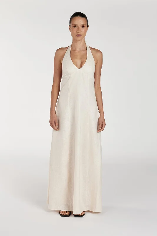 AUDREY CREAM HALTER LINEN DRESS