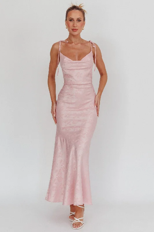 Belonging Cowl Neck Tied Shoulders Maxi Dress Blush