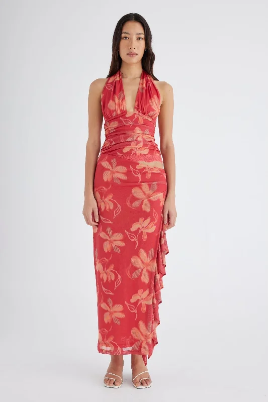 Benni Penelope Halter Maxi Dress - Hibiscus Floral