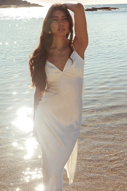 Ciao, Bella Tied Back Satin Maxi Dress Off White