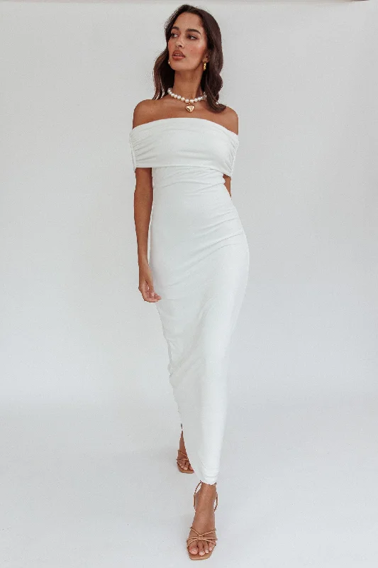 Cruising Sunset Off Shoulder Dress Off White