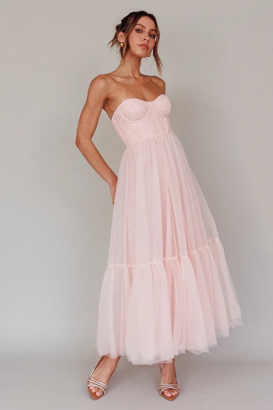 Dancing With Me Sweetheart Tulle Midi Dress Pink