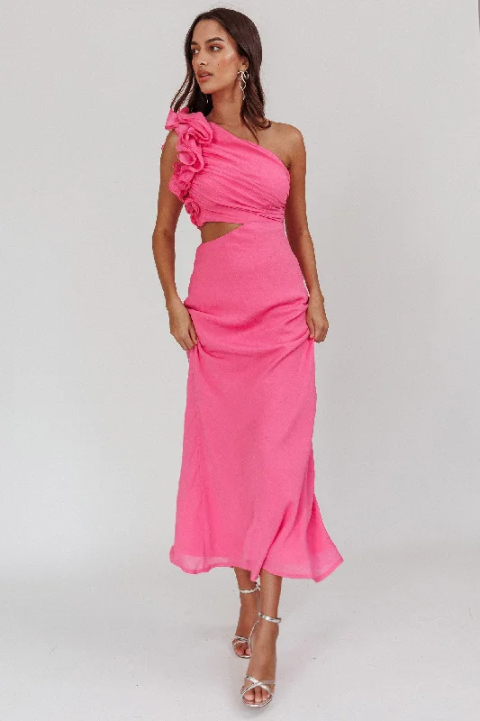 Deanna One-Shoulder Ruffle Maxi Dress Hot Pink