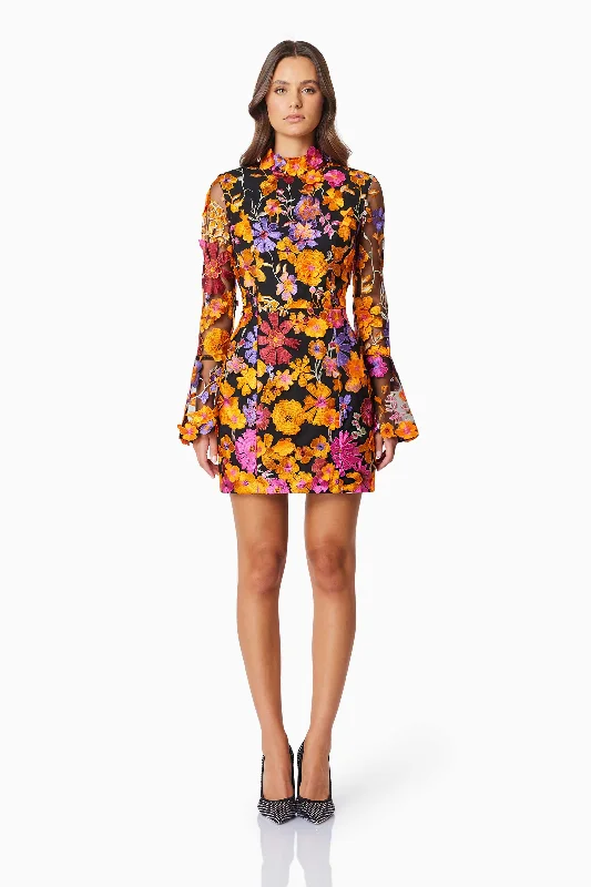 Elliatt Alessandra Long Sleeve Mini Dress - Orange Multi