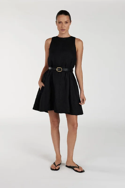 ISABELLE BLACK  MINI LINEN DRESS