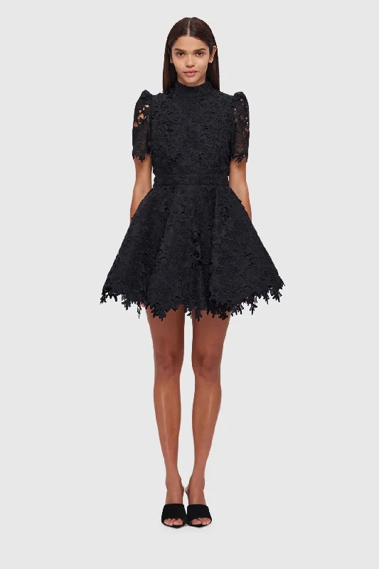 Leo Lin Elise Lace Short Sleeve Mini Dress - Ebony