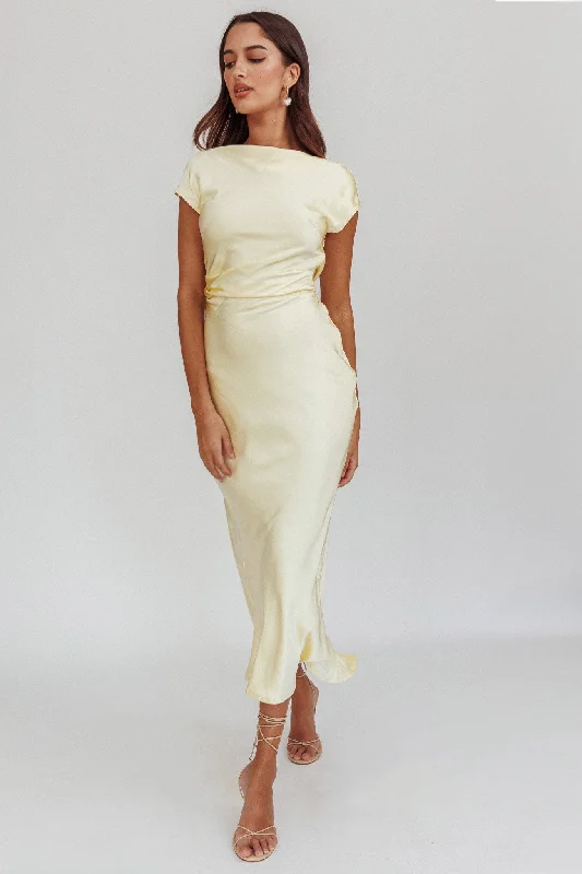 Loveland Cap Sleeve Cowl Back Midi Dress Butter