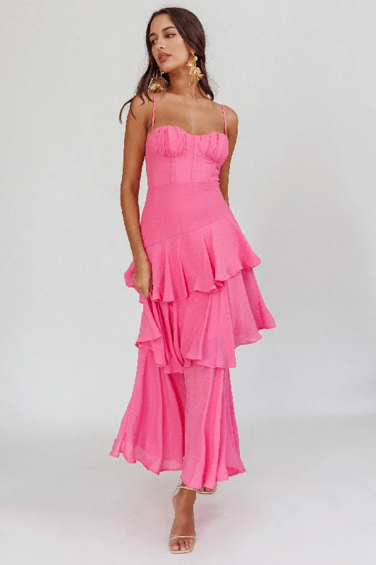 Madrid Summer Tiered Ruffle Maxi Dress Pink