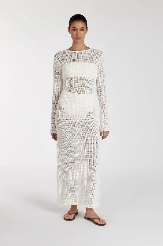 MARGOT OFF WHITE CREW NECK MIDI DRESS