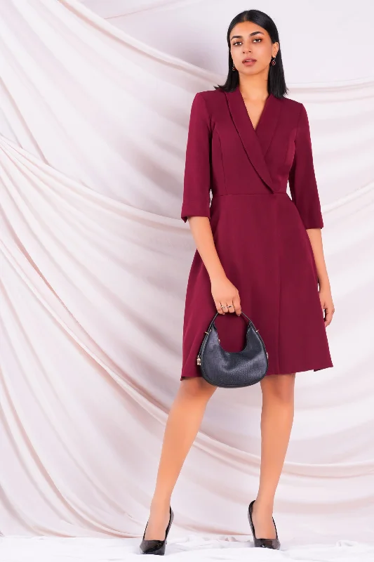 Maroon Lapel Dress