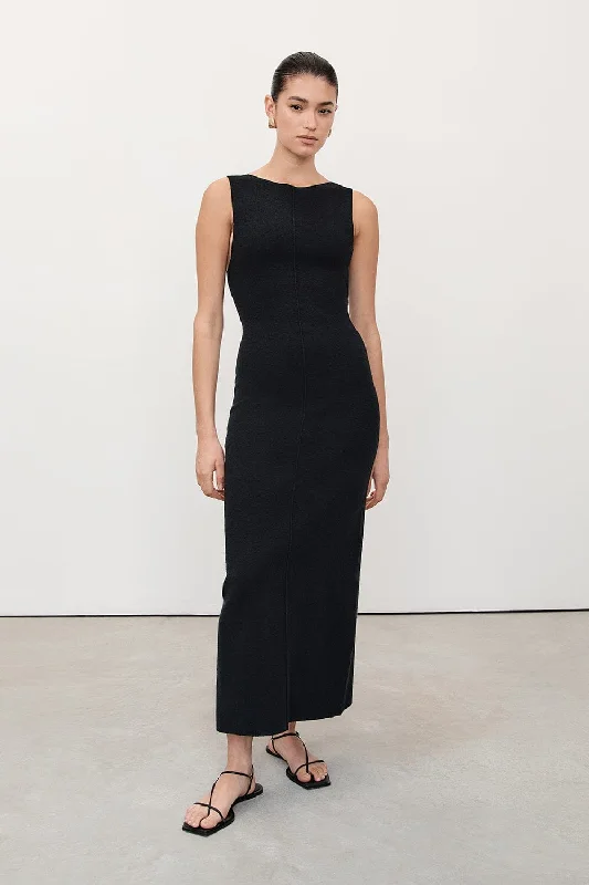 OWEN BLACK CREPE KNIT MIDI DRESS