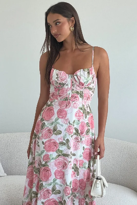 Pink Floral Maxi Dress Strappy