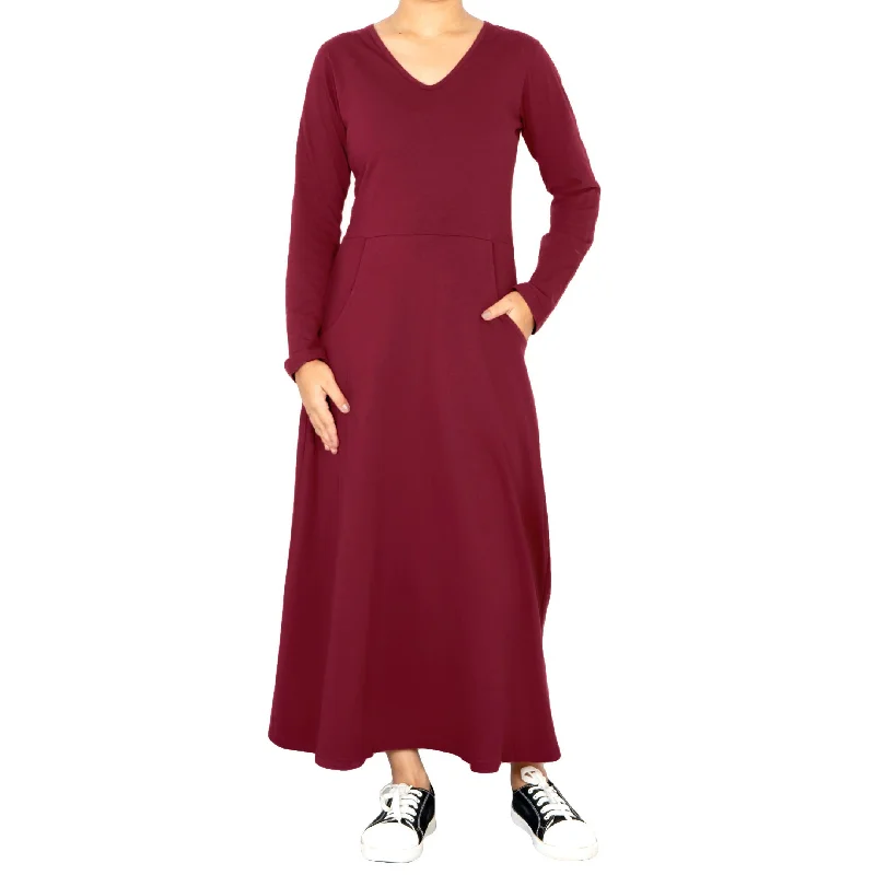 Red Diamond Long Sleeve Midi Dress (With Waist Seam)