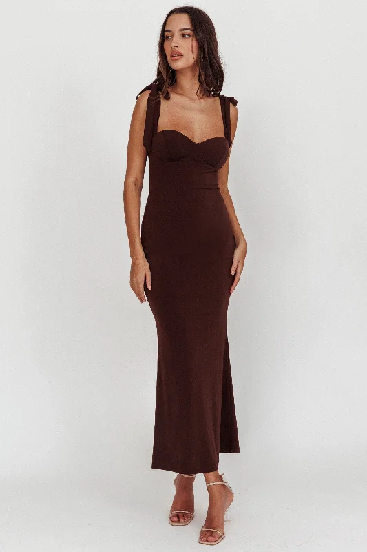 Rose Garden Tied Shoulder Maxi Dress Brown