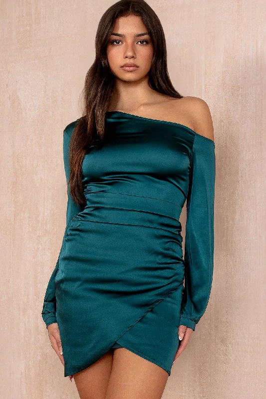 Rosie Teal Satin One Shoulder Dress