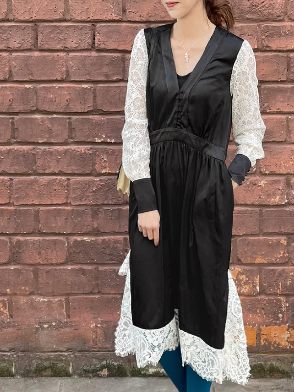 Last Chance! Satin Black Lace Panelled V-neck Handkerchief Dress