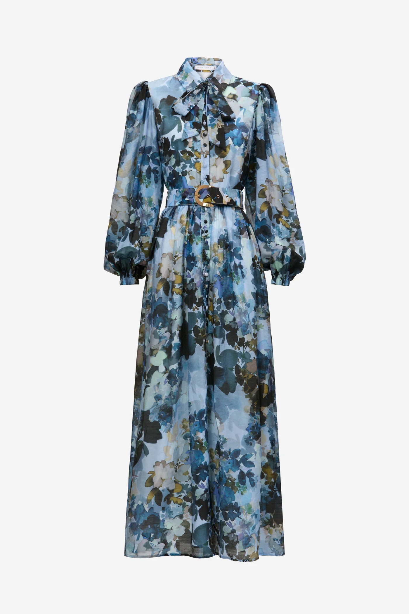 Sofia Irina Maxi Shirt Dress - Blue Floral Print