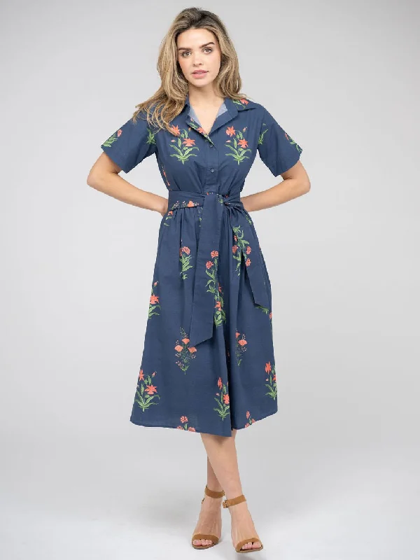 The Elle Midi Dress | Navy Jaipur Floral