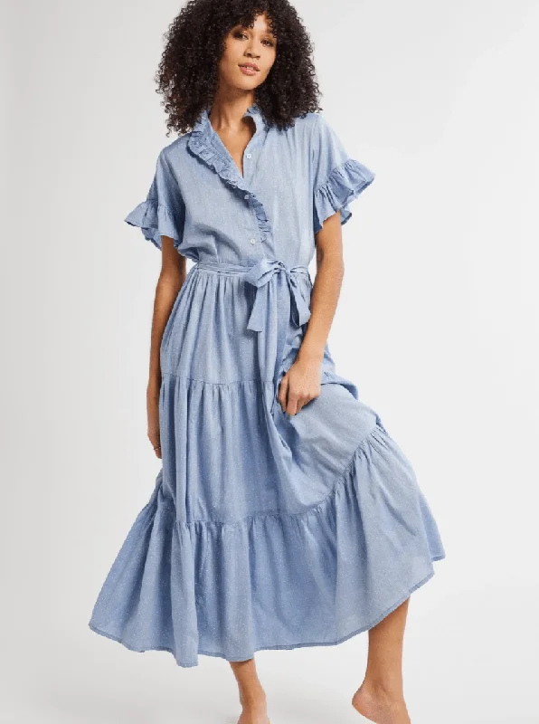 Victoria Dress in Chambray Polka Dot