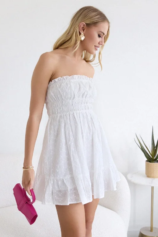 White Strapless Dress Eyelet Fabric