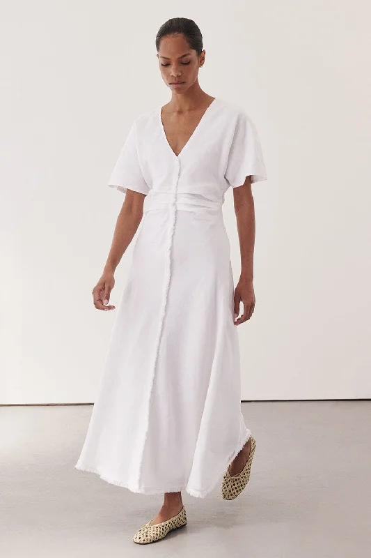 ZAHARA WHITE FRINGING MIDI DRESS