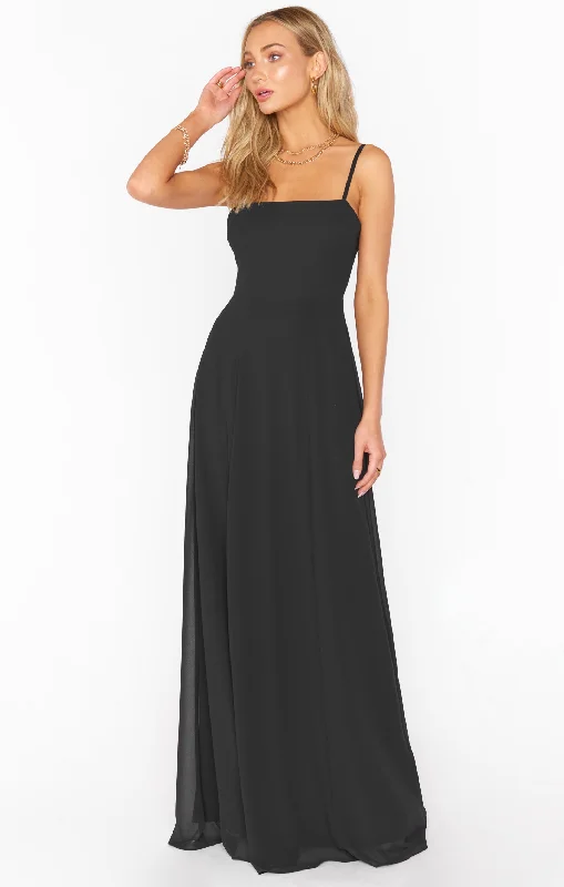 Lauren Tie Maxi Dress ~ Black Chiffon