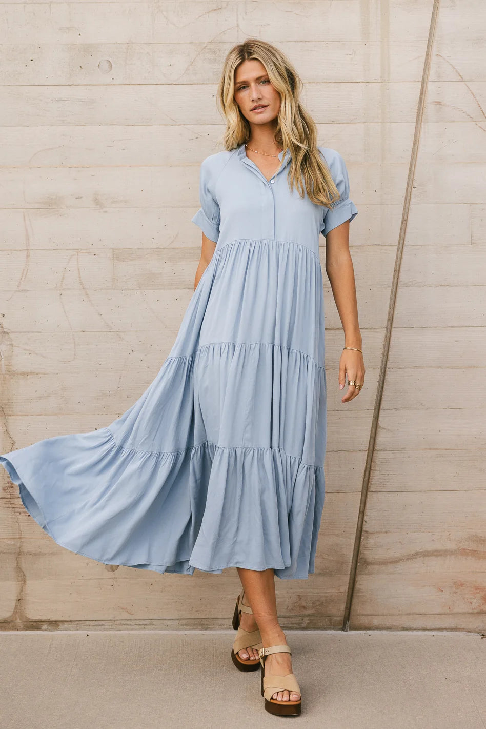 Amanda Tiered Dress in Blue