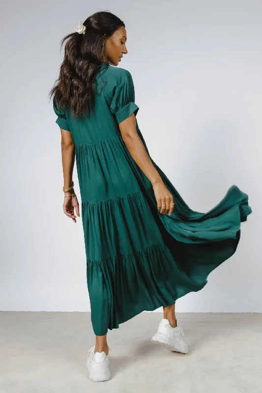 Amanda Tiered Dress in Hunter Green