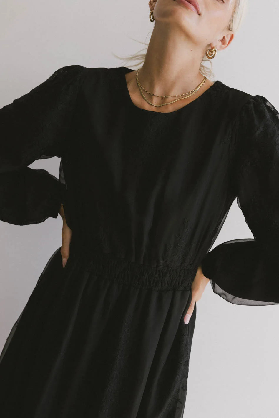 Andee Embroidered Midi Dress in Black