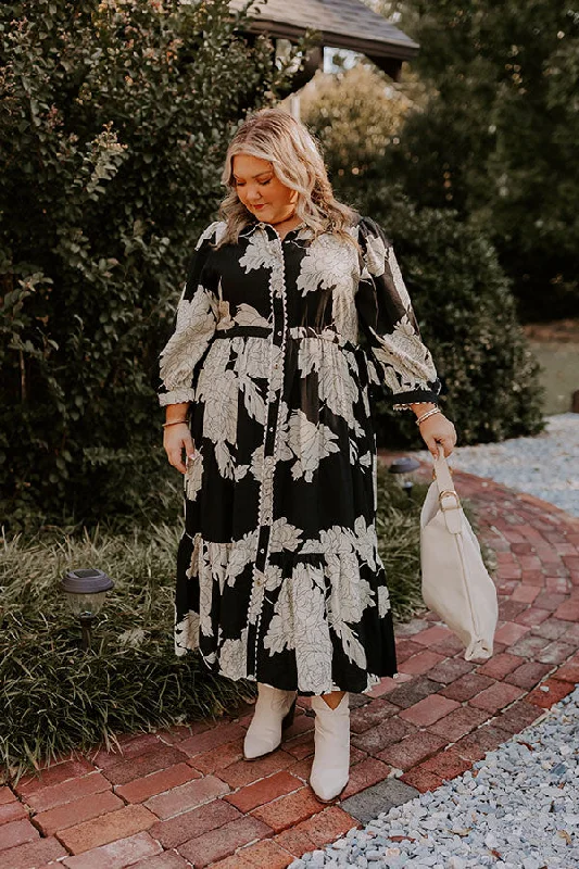 Bistro Bound Floral Midi in Black Curves