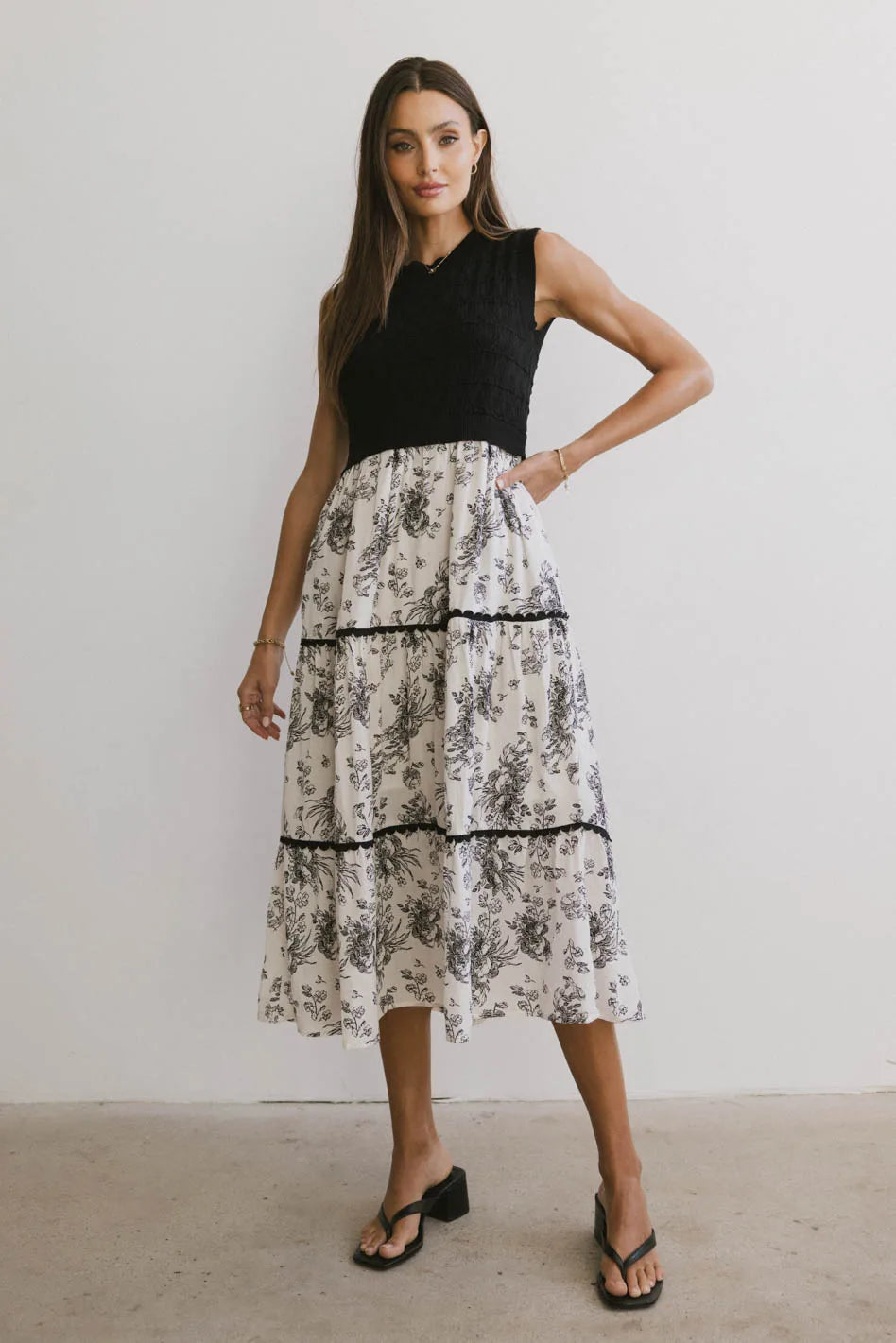 Cherney Tiered Floral Dress in Black