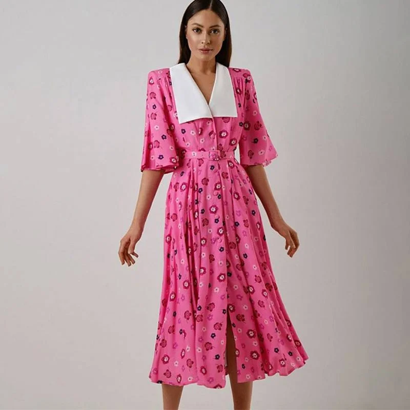 Cheryl Doll Collar Print Midi Dress