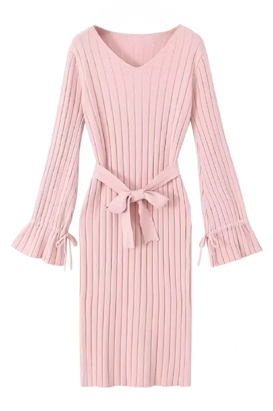 'Claudia' Rib-Knit Long Sleeve Dress (3 Colors)