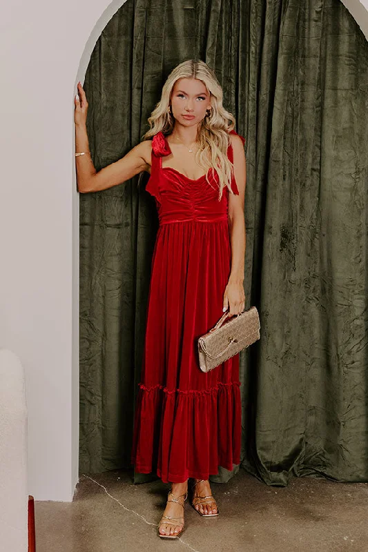 Cranberry Martini Velvet Midi in Red