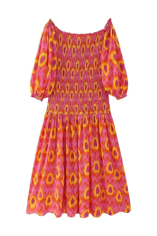 'Daisy' Smocked Printed Midi Dress