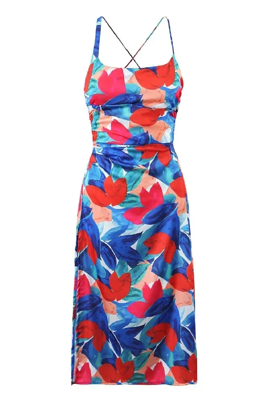 'Elaine' Floral Sleeveless Backless Strap Dress