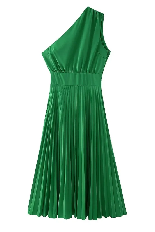 'Fabiola' One-Shoulder Pleated Dress