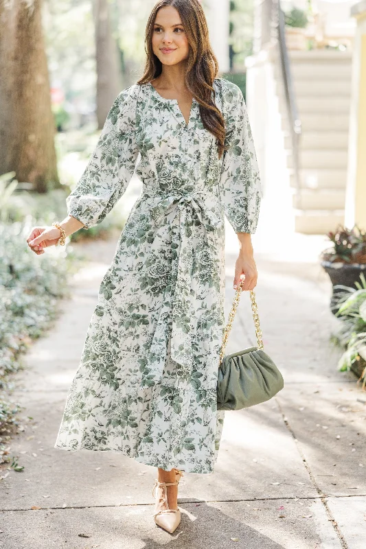 Good Intentions Olive Green Toile Midi Dress