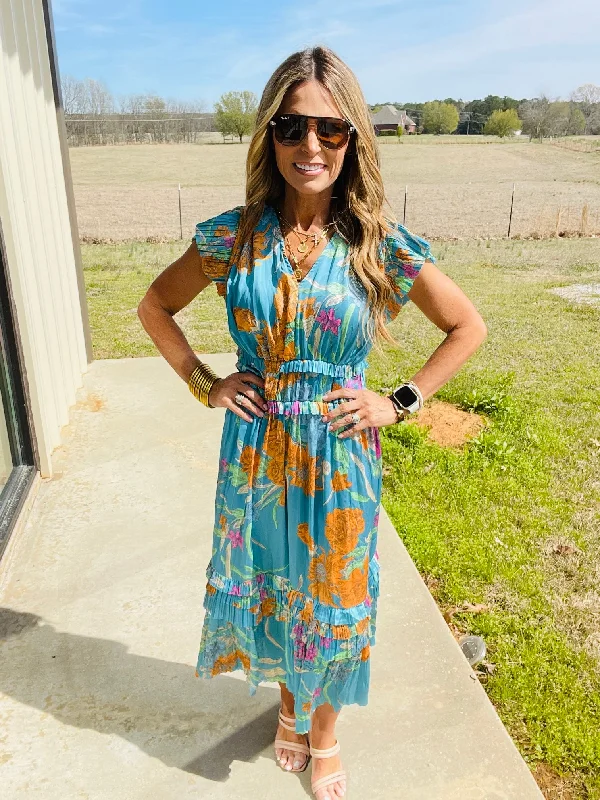 HAWAIIAN BRUNCH DRESS- TEAL--RESTOCK ALERT