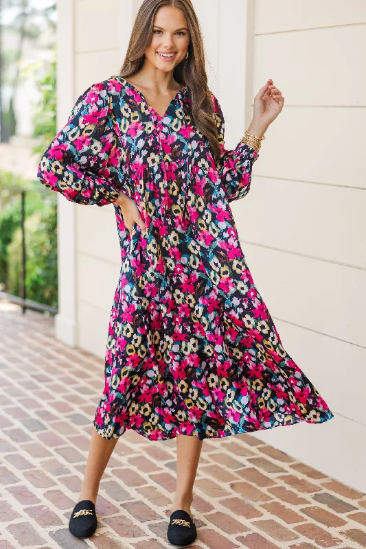 High Ambitions Navy Blue Floral Midi Dress