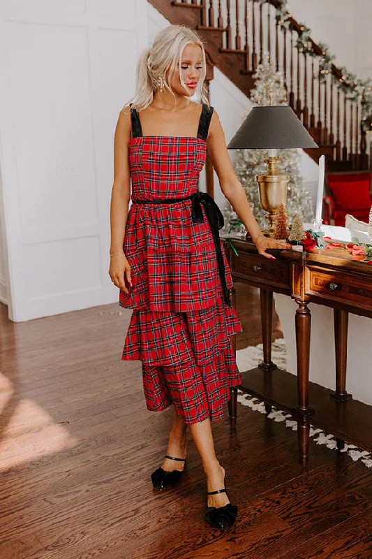 Holiday Harmony Plaid Tiered Midi