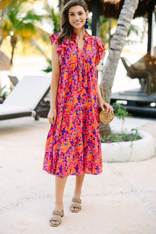 It's All Clear Fuchsia Pink Floral Midi Dess