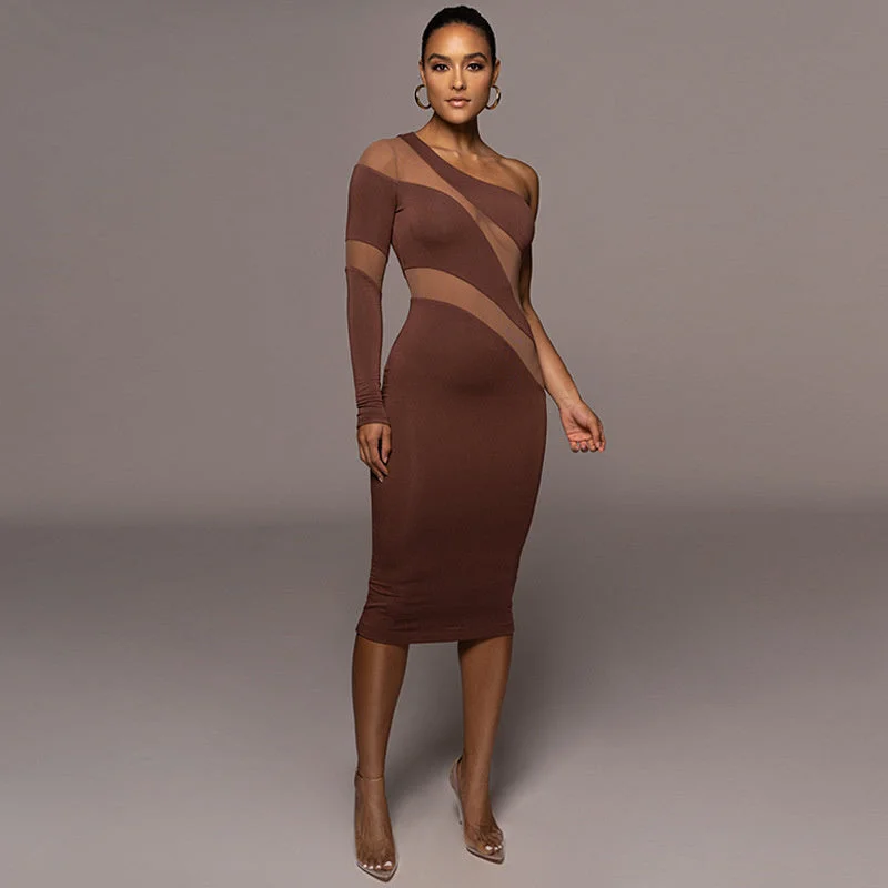 Jill Mesh See Through Patchwork Midi Dress