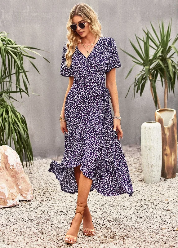 Joanna Floral Print A-line Split Summer Midi Dress