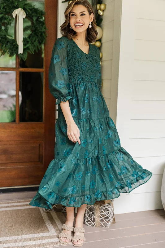 Just To Know You Emerald Green Floral Midi Dress