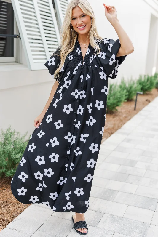 Let's Get Lost Black Floral Maxi Dress